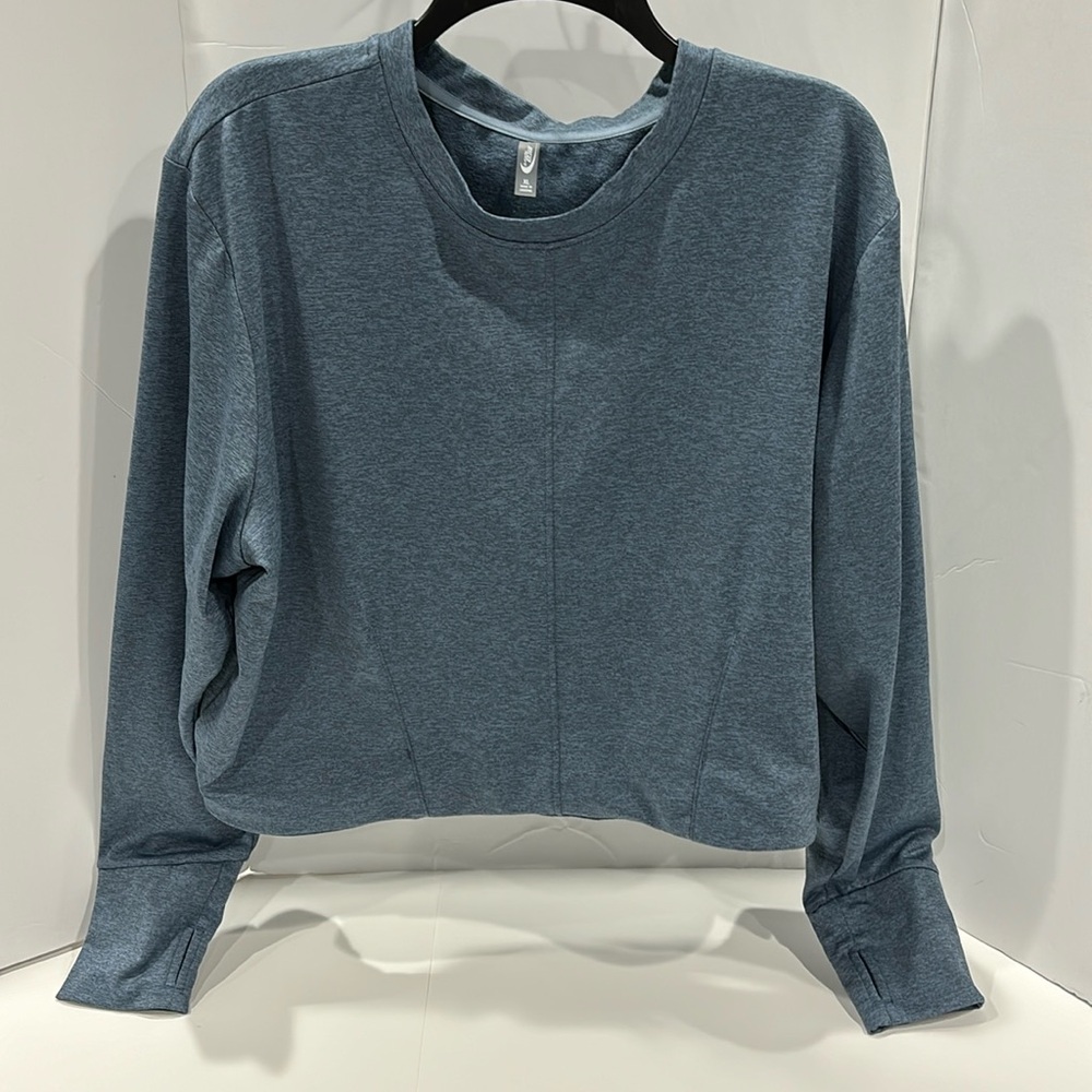 MTA Crew Neck Heathered Blue Cropped Long Sleeve with Thumbhole Top